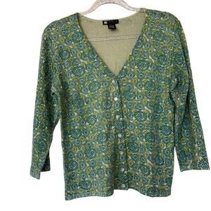 Carole Little Green Blue Paisley Knit Top Size S